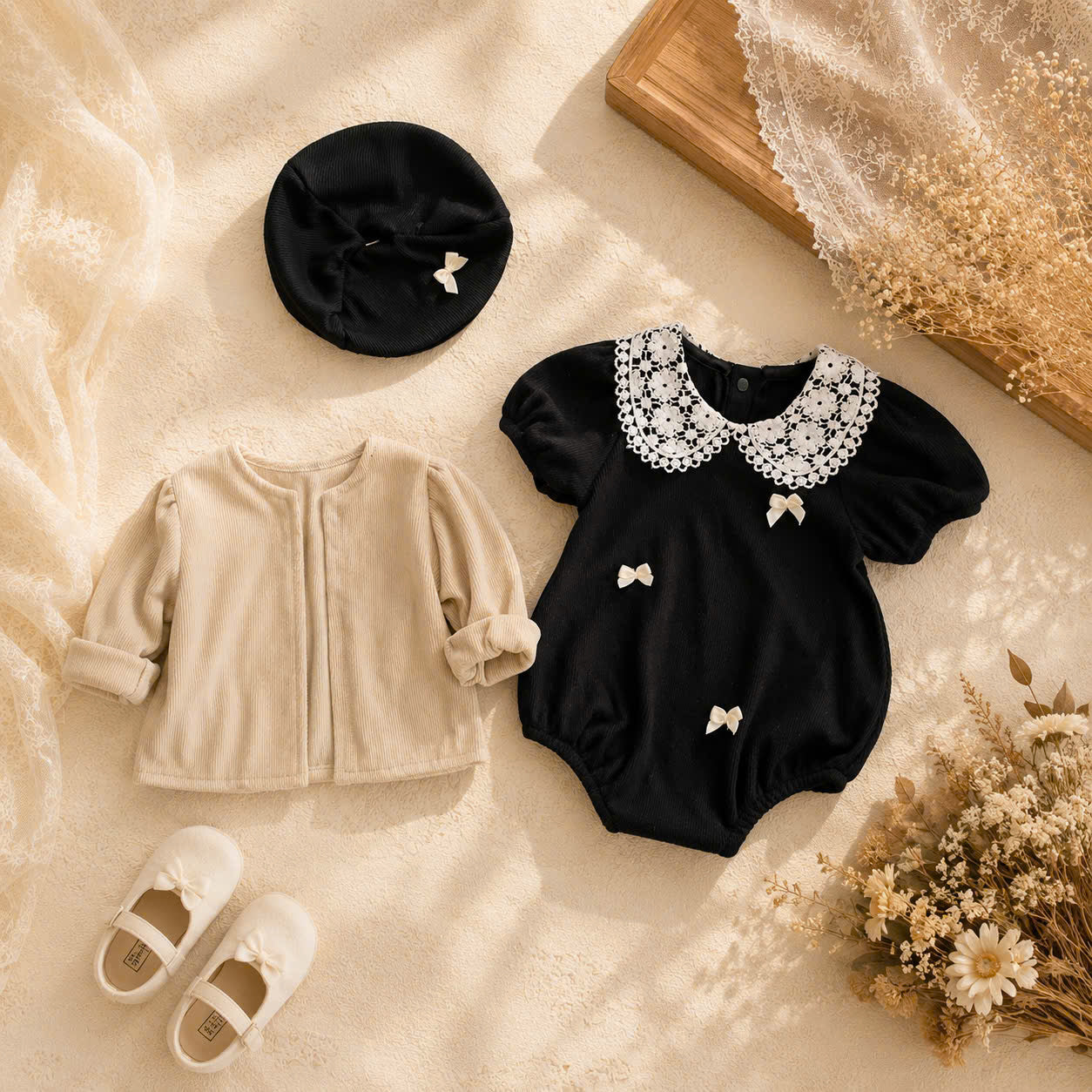 Grammy Love Baby Set NB–12M | Onesie, Cardigan & Hat Outfit | Autumn & Winter Style