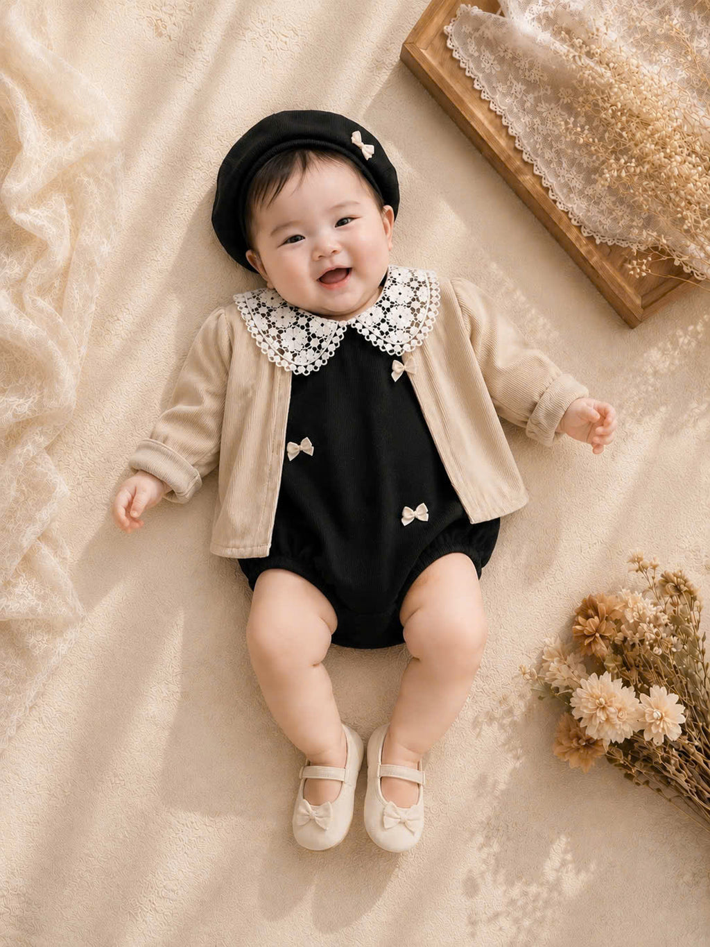 Grammy Love Baby Set NB–12M | Onesie, Cardigan & Hat Outfit | Autumn & Winter Style