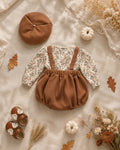 Timber Bloom Baby Set NB–12M | Floral Top & Bloomer with Beret | Autumn & Winter Outfit