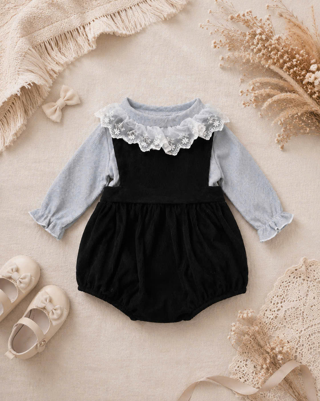 Suzie Knit Baby Romper NB-12M | Vintage Knit Romper with Bonnet | Autumn & Winter Outfit