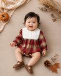 Red Plaid Baby Romper Set Newborn-2Years | Flannel Romper with Bib Collar | Autumn & Winter Outfit