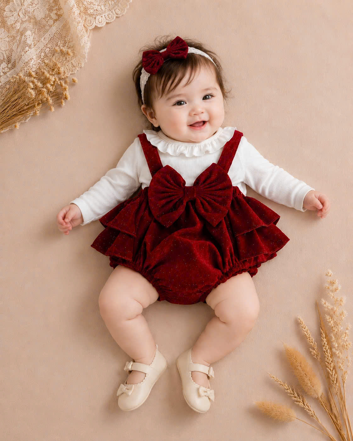 Ruby Belle Velvet Set Newborn-2Years | Red Velvet Baby Outfit | Party & Photoshoot