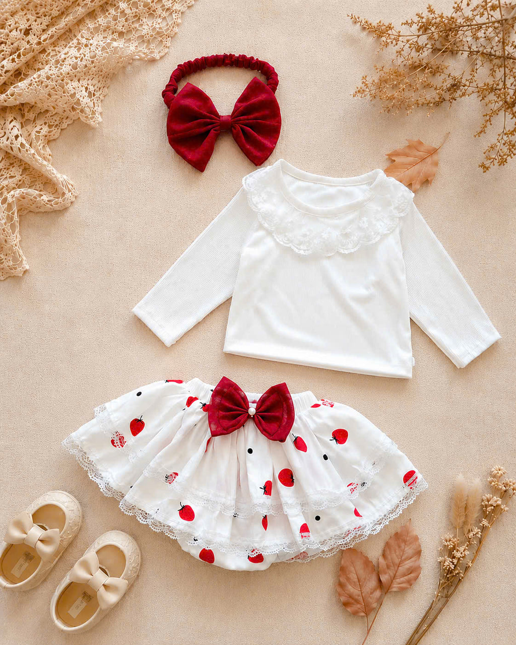 Lace Delight Ensemble NB-2Y | Lace Baby Top & Skirt Outfit | Autumn & Winter Style