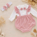 Blush Bow Ensemble NB–12M | Baby Top & Overall Set with Headband | Autumn & Winter Style
