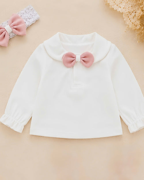 Blush Bow Ensemble NB–12M | Baby Top & Overall Set with Headband | Autumn & Winter Style