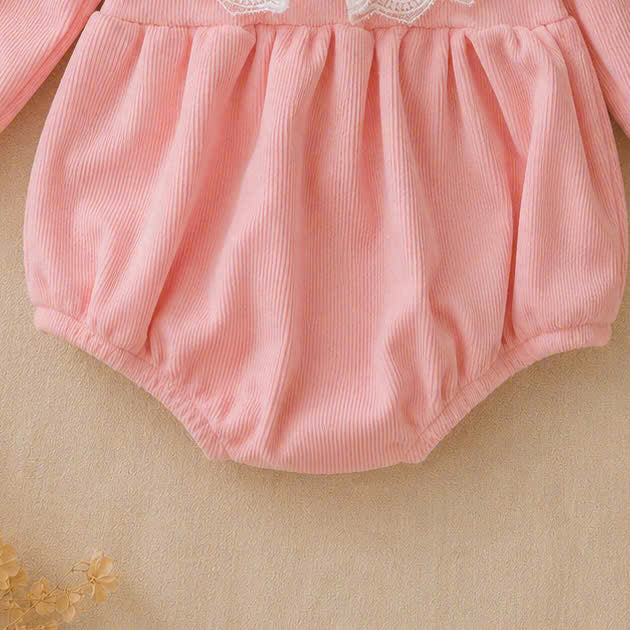 Peach Puff Lace Romper NB–12M | Lace Baby Romper | Autumn & Winter Outfit