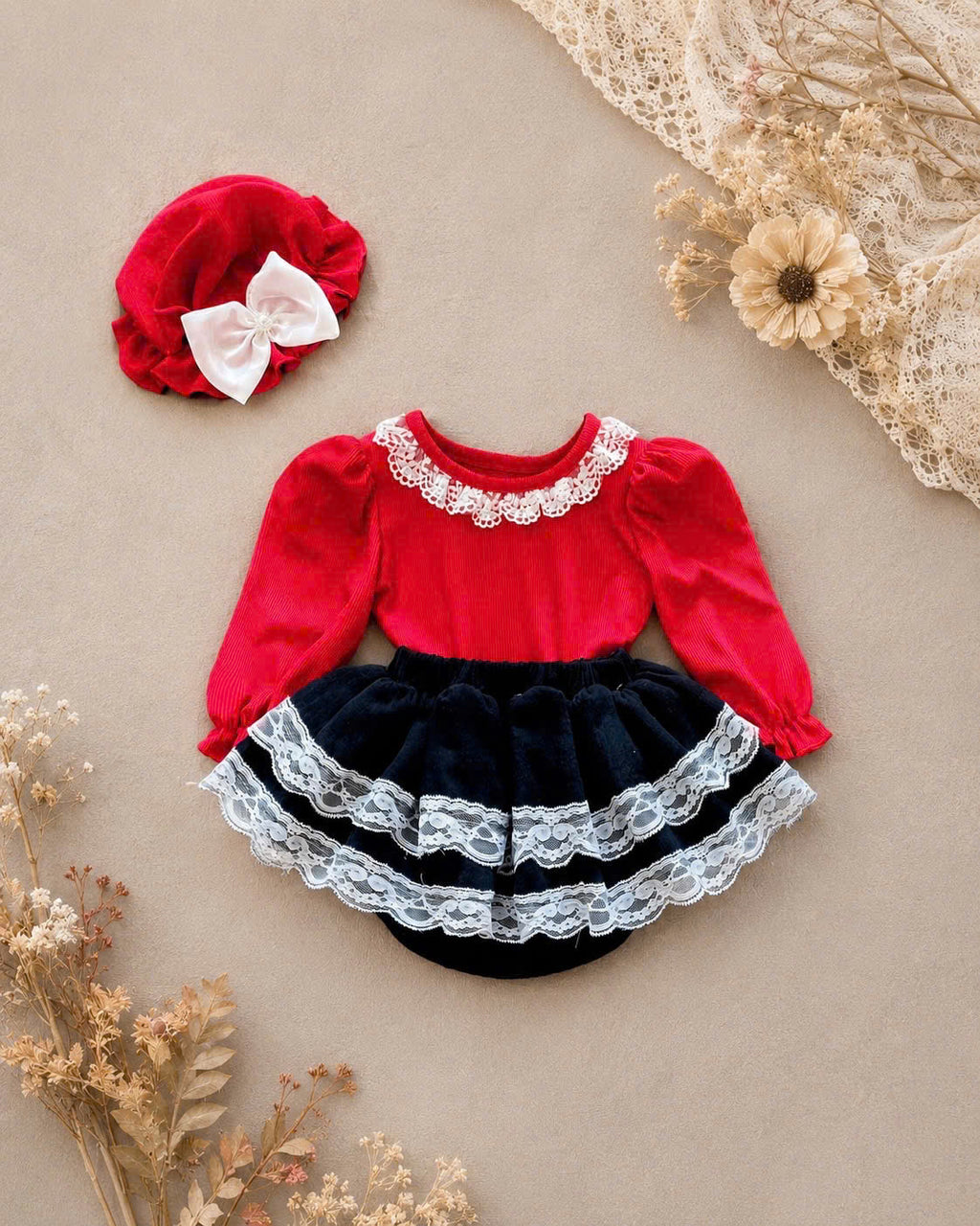 Lace Delight Ensemble NB-2Y | Lace Baby Top & Skirt Outfit | Autumn & Winter Style