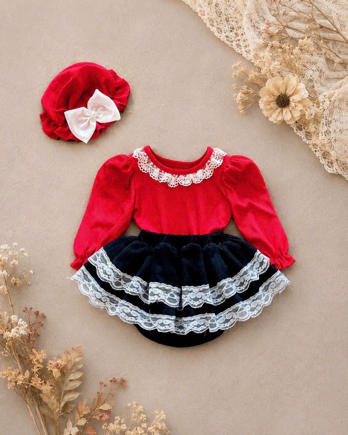 Lace Delight Ensemble NB-2Y | Lace Baby Top & Skirt Outfit | Autumn & Winter Style
