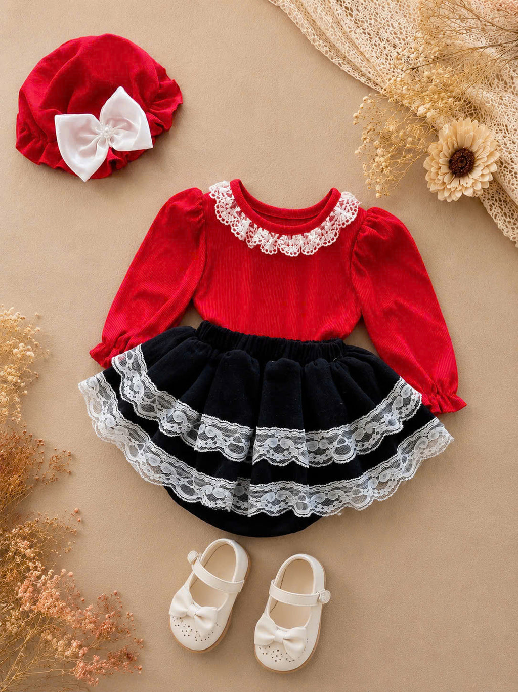 Lace Delight Ensemble NB-2Y | Lace Baby Top & Skirt Outfit | Autumn & Winter Style