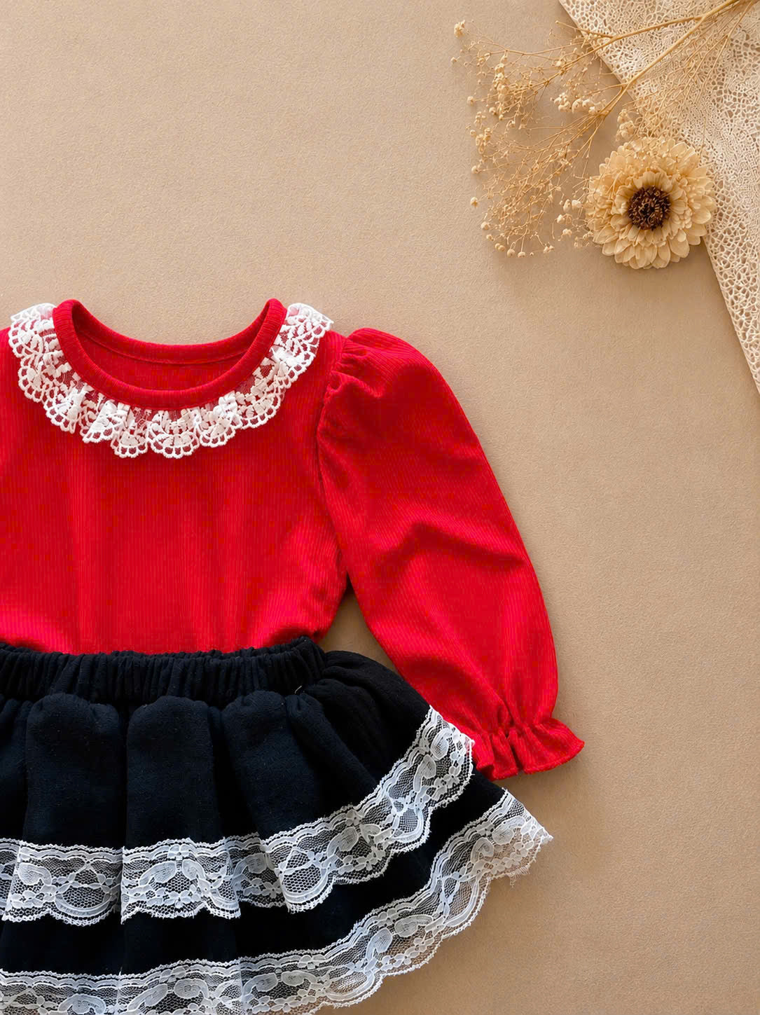 Lace Delight Ensemble NB-2Y | Lace Baby Top & Skirt Outfit | Autumn & Winter Style