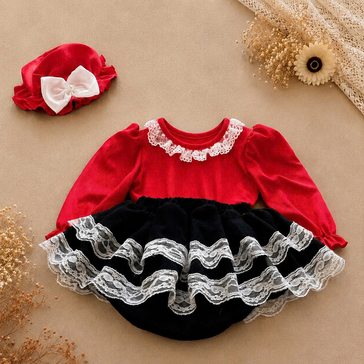Lace Delight Ensemble NB-2Y | Lace Baby Top & Skirt Outfit | Autumn & Winter Style