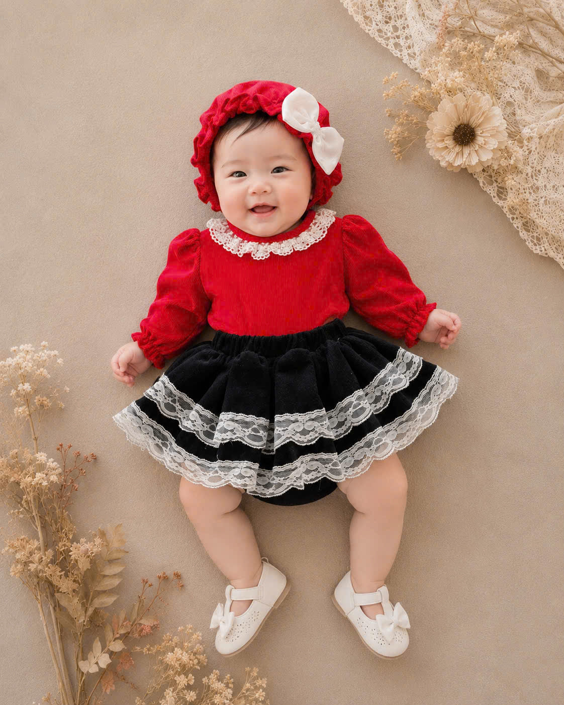 Lace Delight Ensemble NB-2Y | Lace Baby Top & Skirt Outfit | Autumn & Winter Style