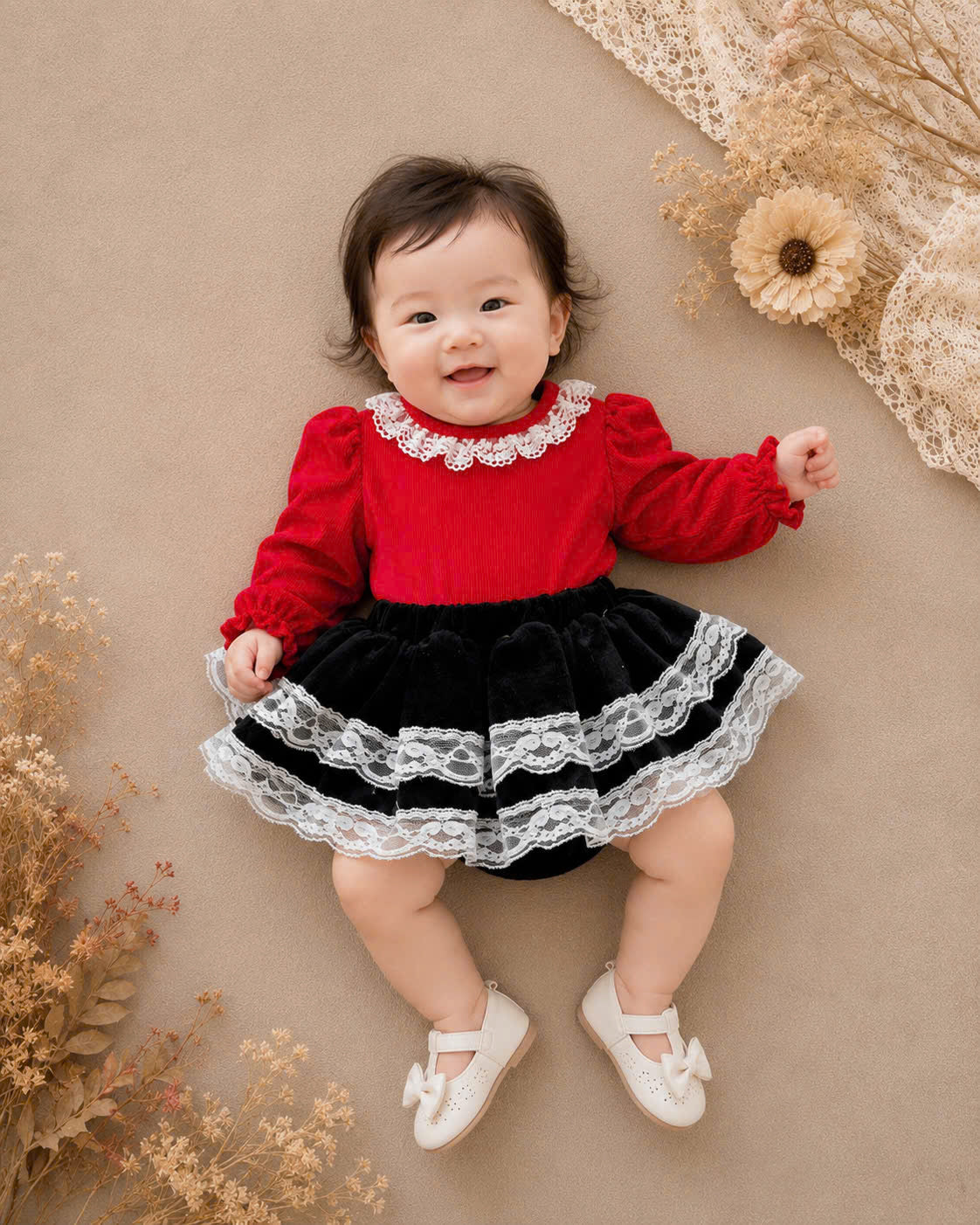 Lace Delight Ensemble NB-2Y | Lace Baby Top & Skirt Outfit | Autumn & Winter Style