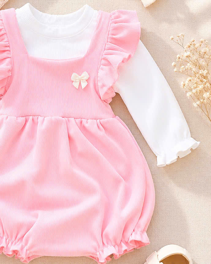 🎀 Rose Petal Romper Set NB-12M | Baby Romper, Top & Bonnet Outfit | Autumn & Winter Style