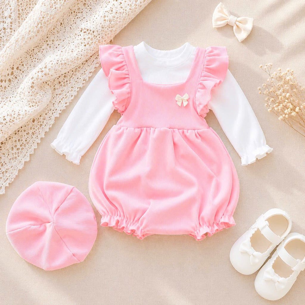 🎀 Rose Petal Romper Set NB-12M | Baby Romper, Top & Bonnet Outfit | Autumn & Winter Style