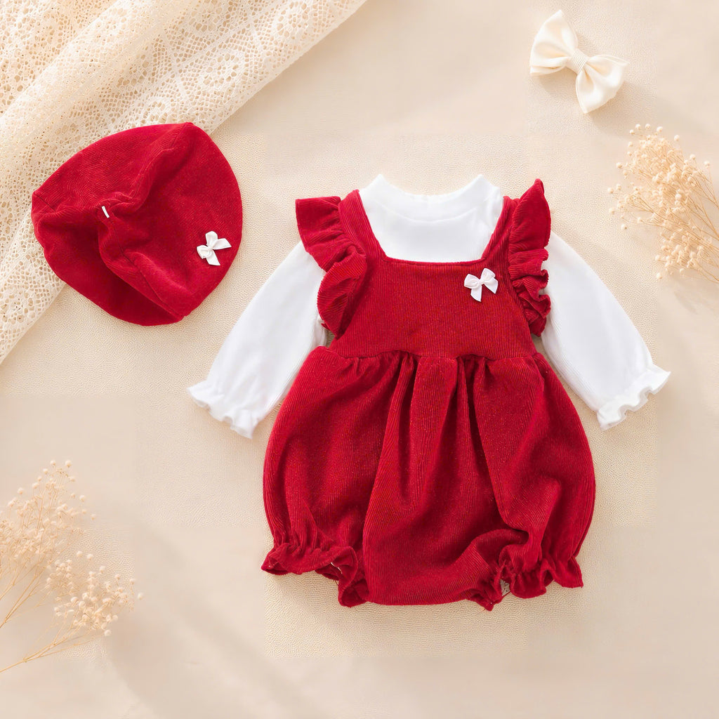 🎀 Rose Petal Romper Set NB-12M | Baby Romper, Top & Bonnet Outfit | Autumn & Winter Style