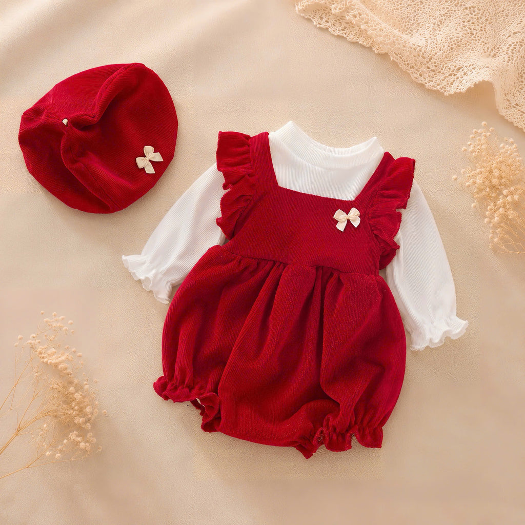 🎀 Rose Petal Romper Set NB-12M | Baby Romper, Top & Bonnet Outfit | Autumn & Winter Style