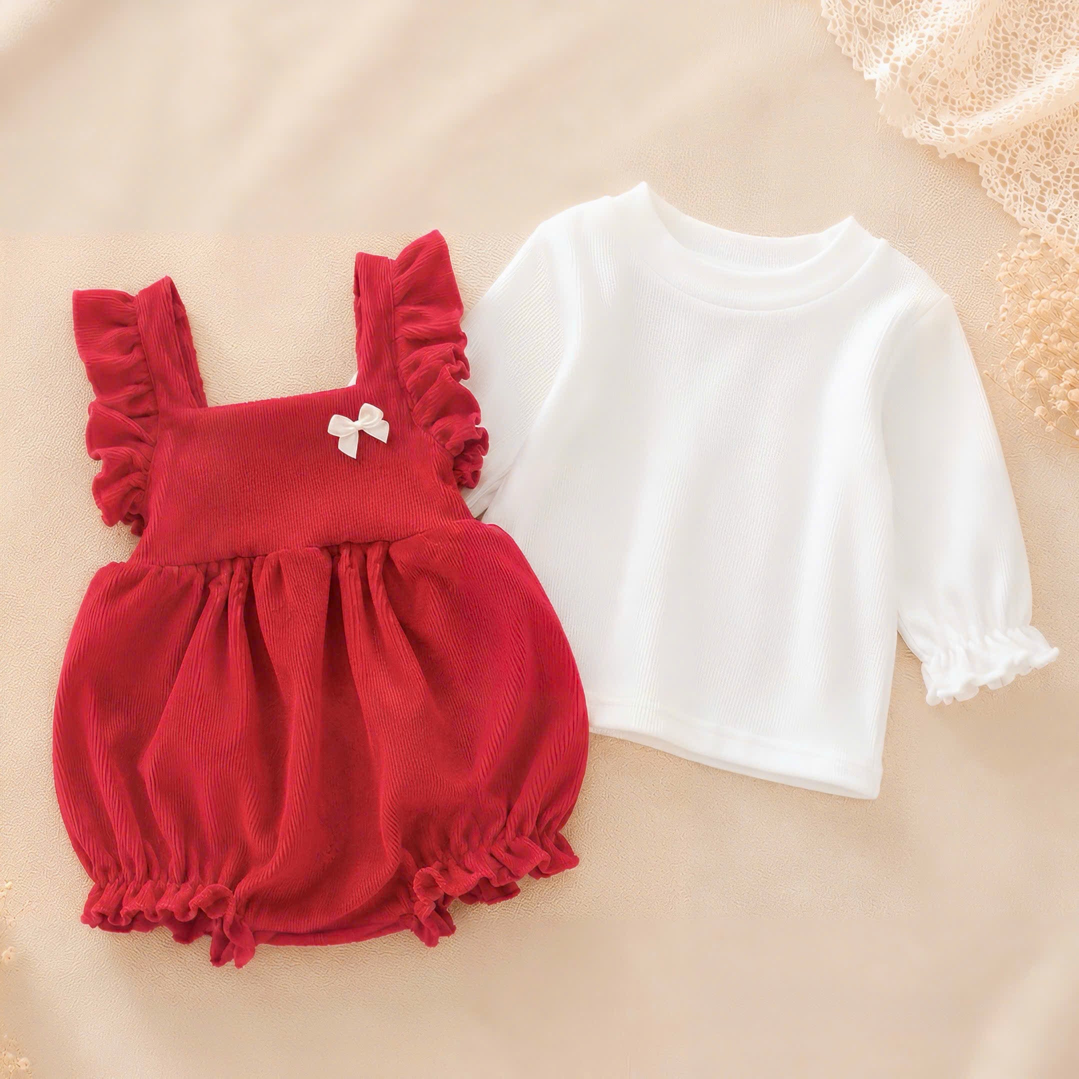 🎀 Rose Petal Romper Set NB-12M | Baby Romper, Top & Bonnet Outfit | Autumn & Winter Style