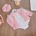 Pink Blossom Romper Set NB–12M | Baby Romper, Cardigan & Bonnet Set | Autumn & Winter Outfit