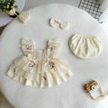 Cream Petal Elegance NB-2Y| Floral Baby Dress with Bloomers & Headband | Spring & Special Occasion Outfit