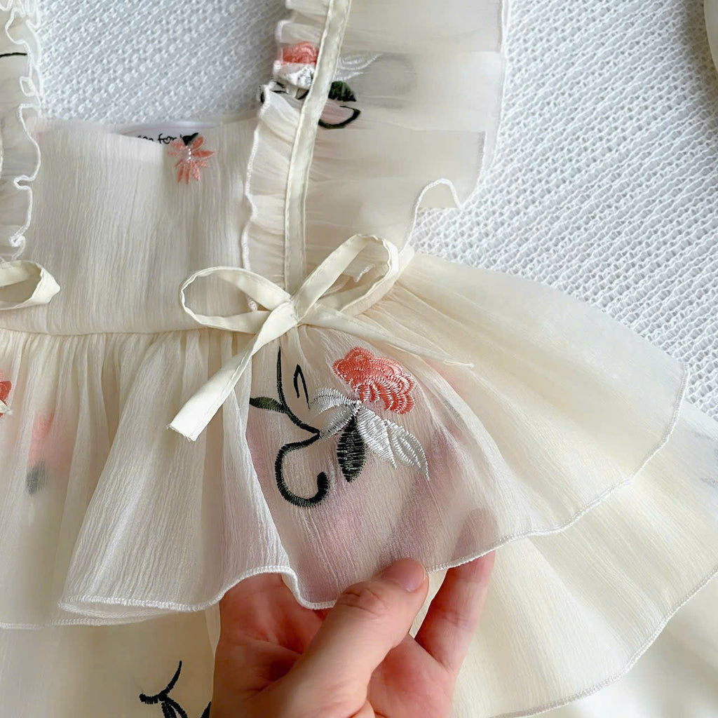 Cream Petal Elegance NB-2Y| Floral Baby Dress with Bloomers & Headband | Spring & Special Occasion Outfit