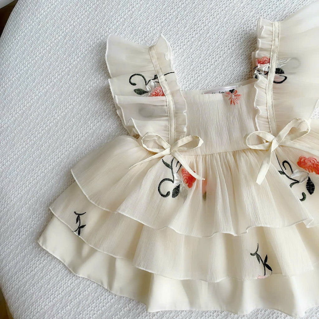 Cream Petal Elegance NB-2Y| Floral Baby Dress with Bloomers & Headband | Spring & Special Occasion Outfit