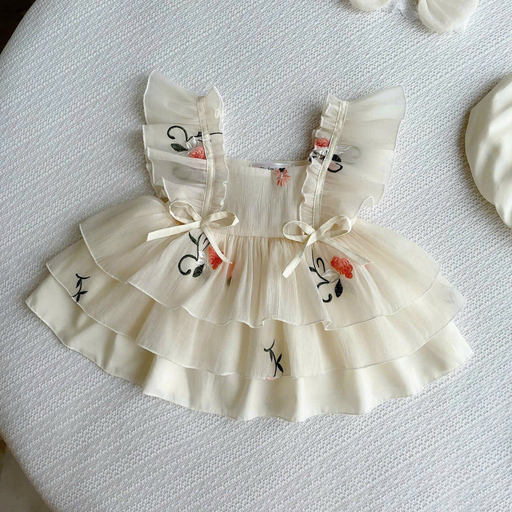 Cream Petal Elegance NB-2Y| Floral Baby Dress with Bloomers & Headband | Spring & Special Occasion Outfit