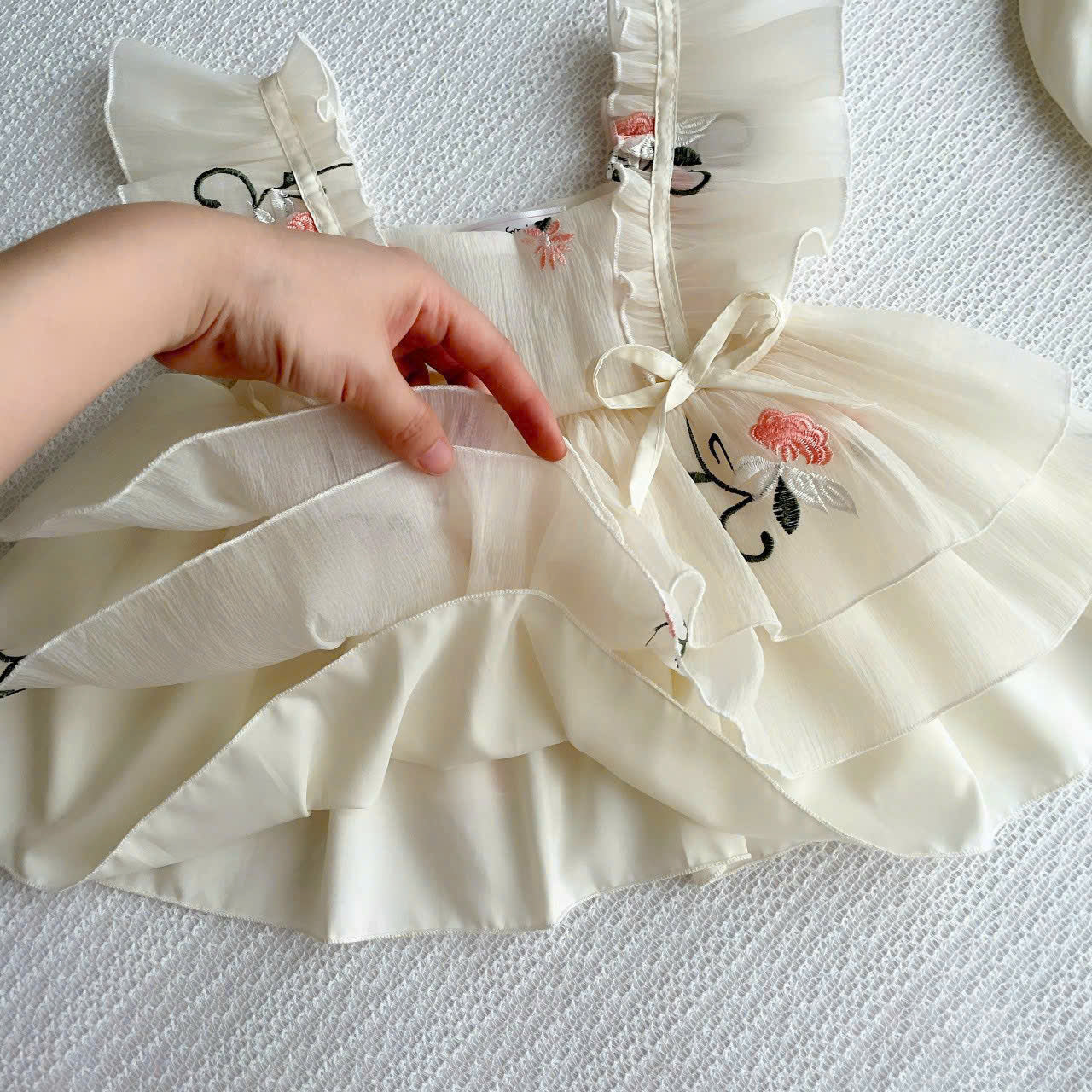 Cream Petal Elegance NB-2Y| Floral Baby Dress with Bloomers & Headband | Spring & Special Occasion Outfit