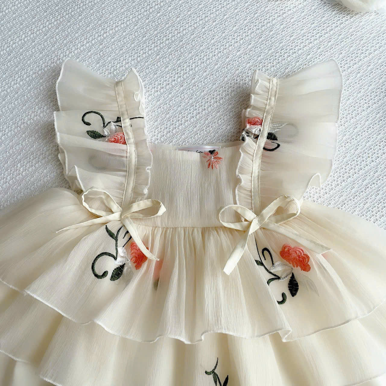 Cream Petal Elegance NB-2Y| Floral Baby Dress with Bloomers & Headband | Spring & Special Occasion Outfit