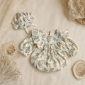 Meadow Whispers Long Sleeve Romper NB-2Y | Floral Muslin Baby Romper with Bonnet | Autumn & Winter Outfit