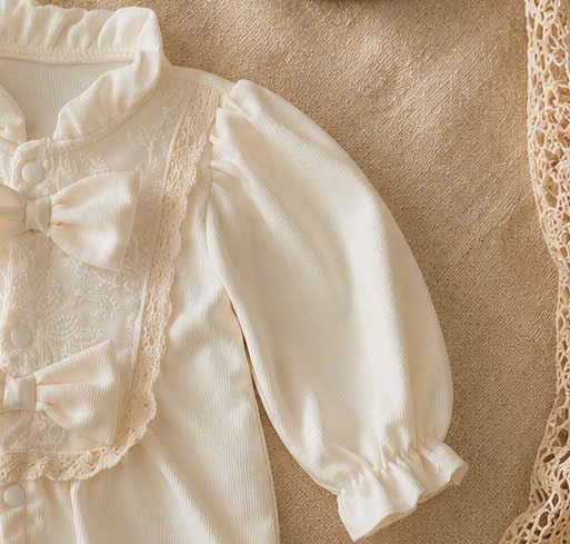 Honey Pearl Lace Bodysuit Set NB-12M | Long Sleeve Baby Bodysuit with Bonnet | Autumn & Winter Outfit