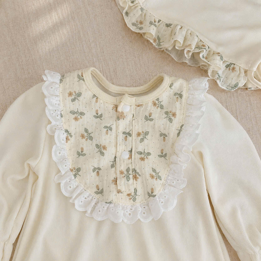 Lace Ruffle Long Sleeve Bodysuit Set NB–12M | Ribbed Baby Bodysuit with Bonnet | Autumn & Winter Outfit