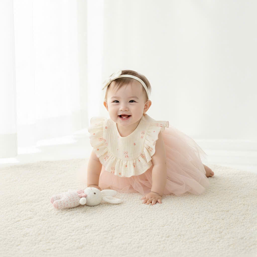 Rosy Bunny Tulle Romper Dress NB–2Y | Bunny Print Baby Dress with Headband | Party & Photoshoot Outfit