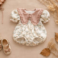 Hazel Bloom Romper NB–2Y | Floral Baby Romper with Bonnet | Vintage Baby Outfit