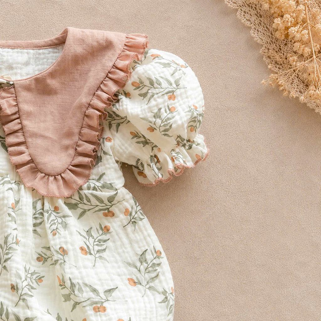 Hazel Bloom Romper NB–2Y | Floral Baby Romper with Bonnet | Vintage Baby Outfit