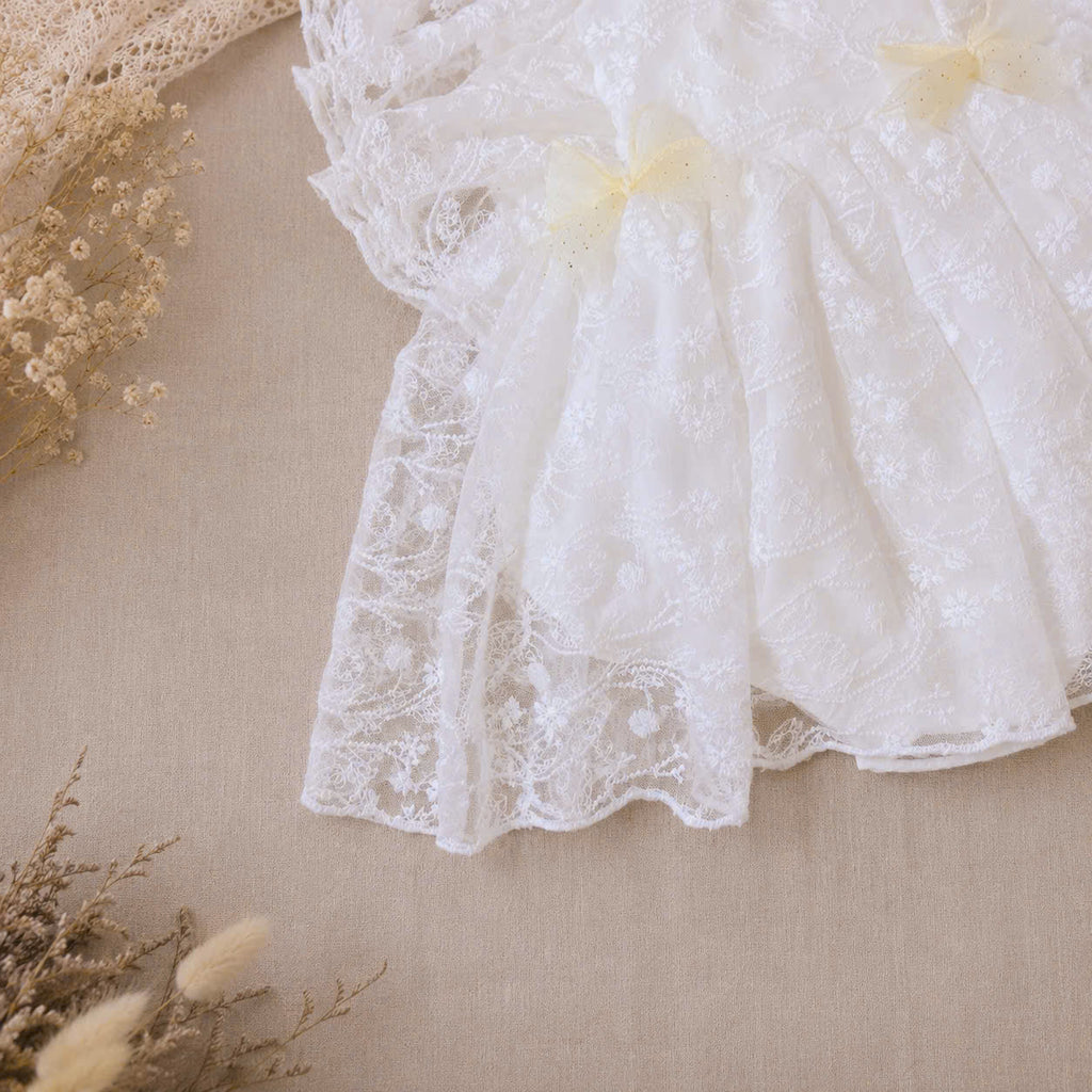 Heavenly Lace Romper NB–12M | Christening Baby Romper with Lace Details | Special Occasion Outfit