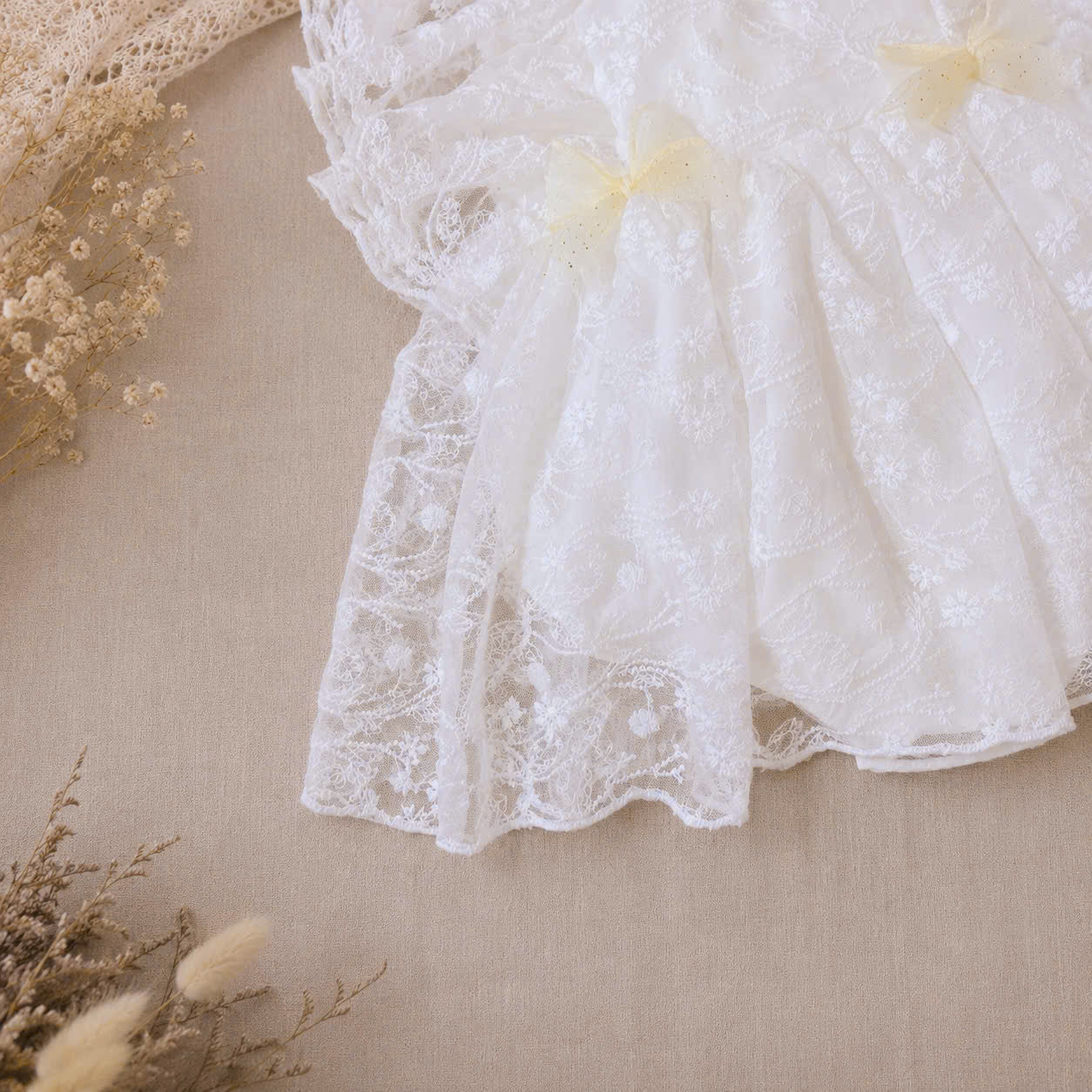 Heavenly Lace Romper NB–12M | Christening Baby Romper with Lace Details | Special Occasion Outfit