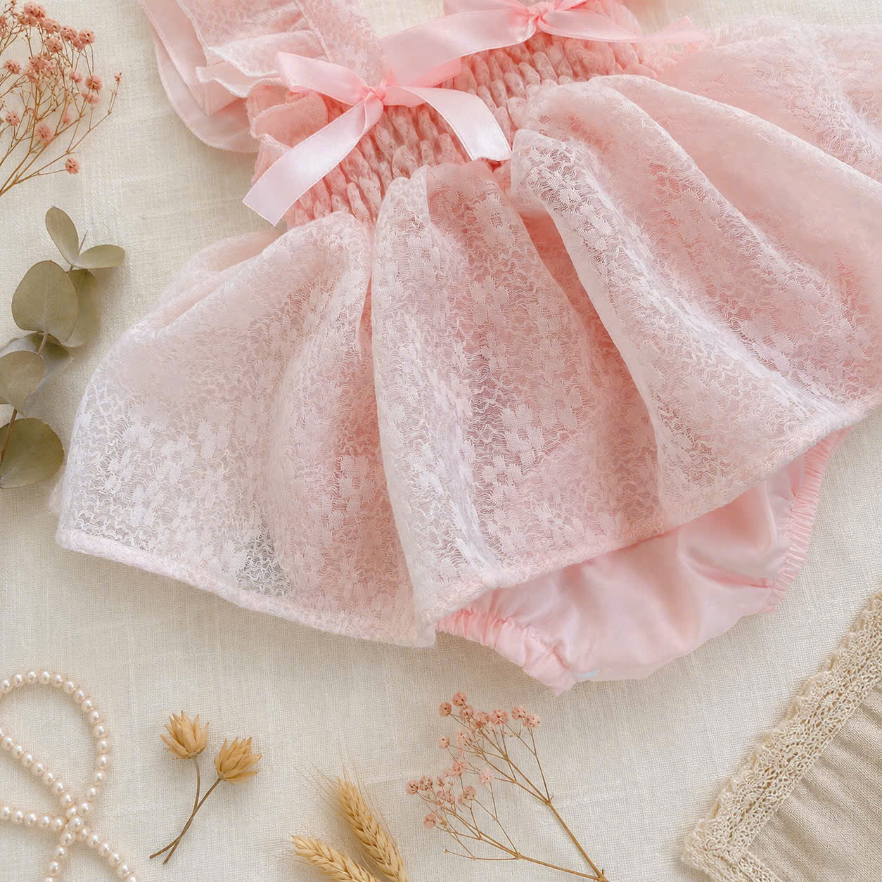 Baby Pink Belle Romper Dress Newborn–12Months