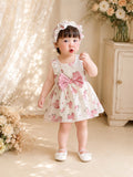 Rose Garden Romper Dress Newborn–12Months| Floral Baby Romper Dress with Bonnet | Birthday & Photoshoot Outfit