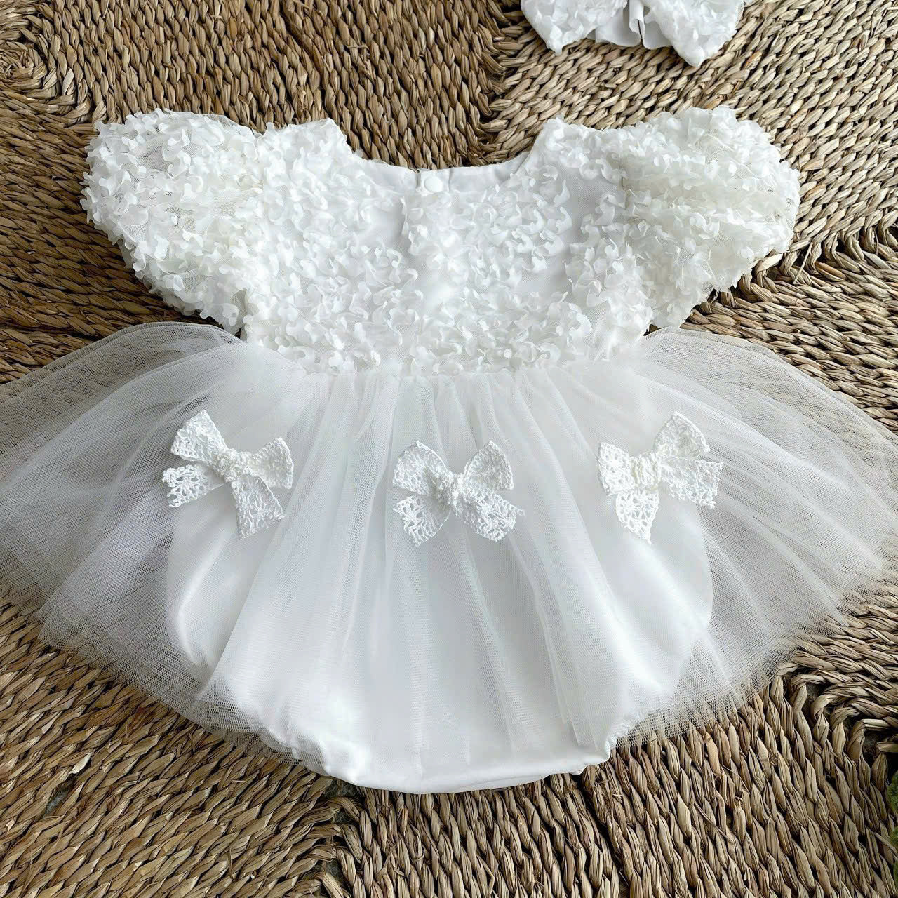 Cloud Lace Romper Set NB–2Y | Lace Baby Romper with Hat | Christening & Photoshoot Outfit