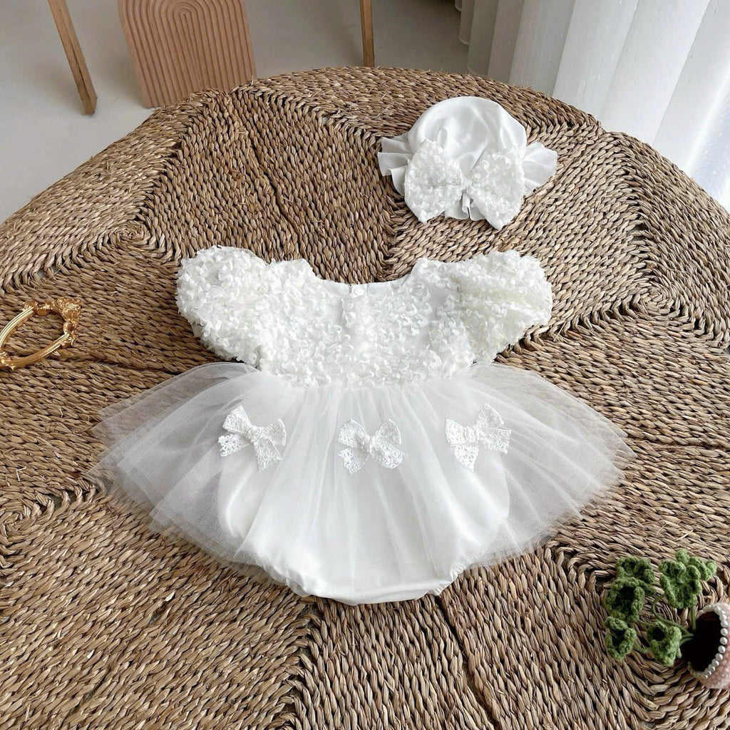 Cloud Lace Romper Set NB–2Y | Lace Baby Romper with Hat | Christening & Photoshoot Outfit
