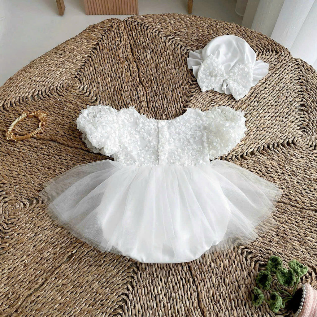 Cloud Lace Romper Set NB–2Y | Lace Baby Romper with Hat | Christening & Photoshoot Outfit