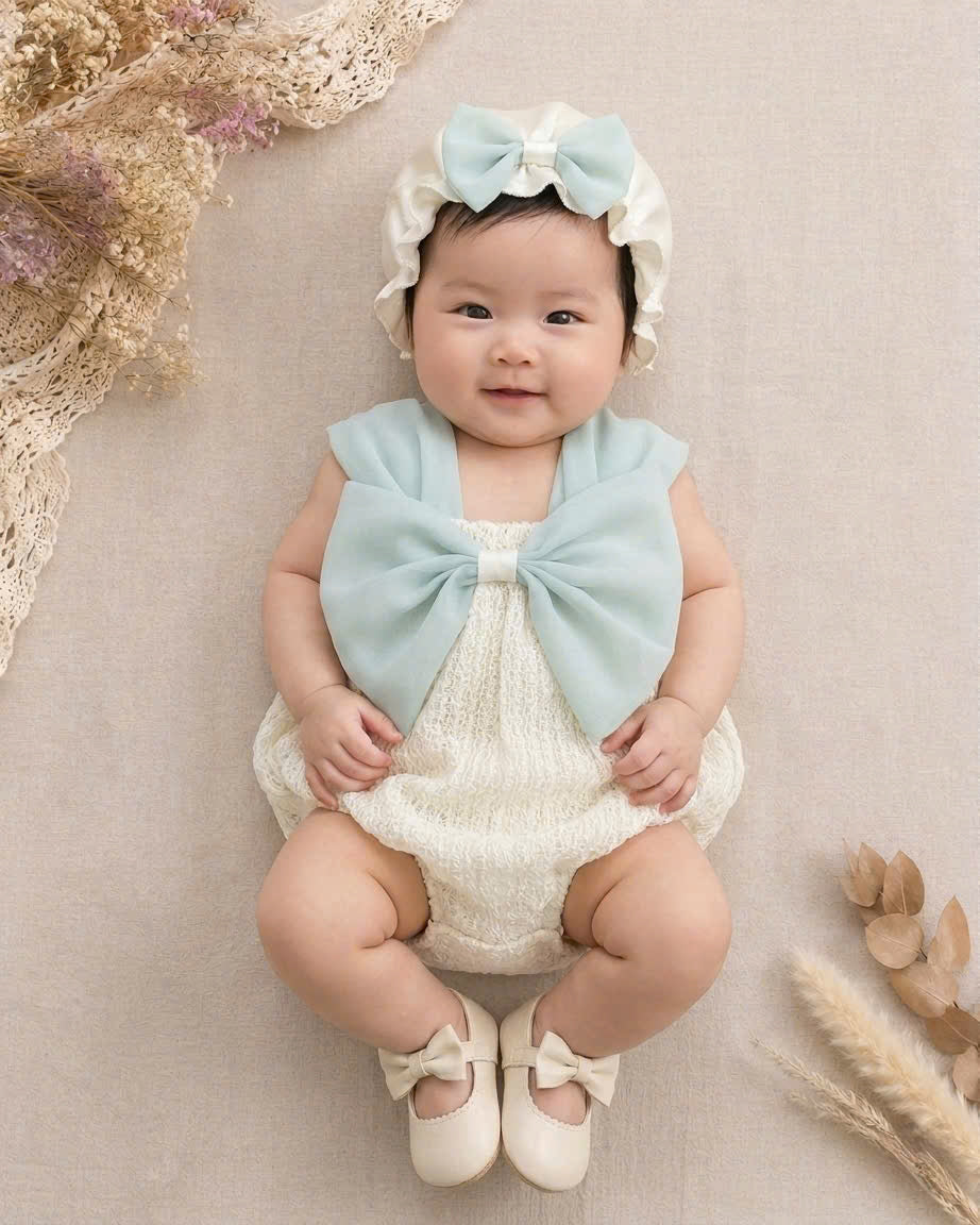 Tint Silk Romper NB–12M | Silk Baby Romper with Lace Details | Spring & Special Occasion Outfit