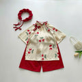 Vietnamese Cherry Blossom Bear Áo Dài with Soft Khăn Mấn NB-7Y | Premium Silk Traditional Outfit | Lunar New Year & Mid-Autumn Festival