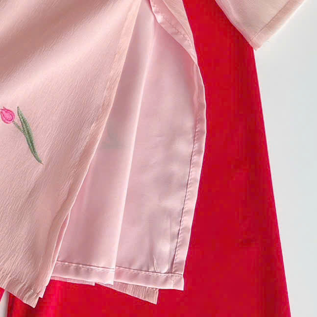 Blush Blossom Áo Dài & Soft Khăn Mấn Set (6M–3Y) | Floral Embroidered Vietnamese Traditional Outfit | Tết & Special Occasion Wear