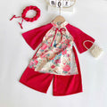 Red Peacock Blossom Áo Dài & Soft Khăn Mấn Set (NB–5Y) | Premium Silk Vietnamese Traditional Outfit | Tết & Festival Wear