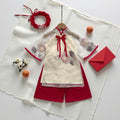 Koi Fish & Lotus Vietnamese Áo Dài with Soft Khăn Mấn (3M–5Y) | Embroidered Organza Traditional Outfit | Lunar New Year & Cultural Celebrations