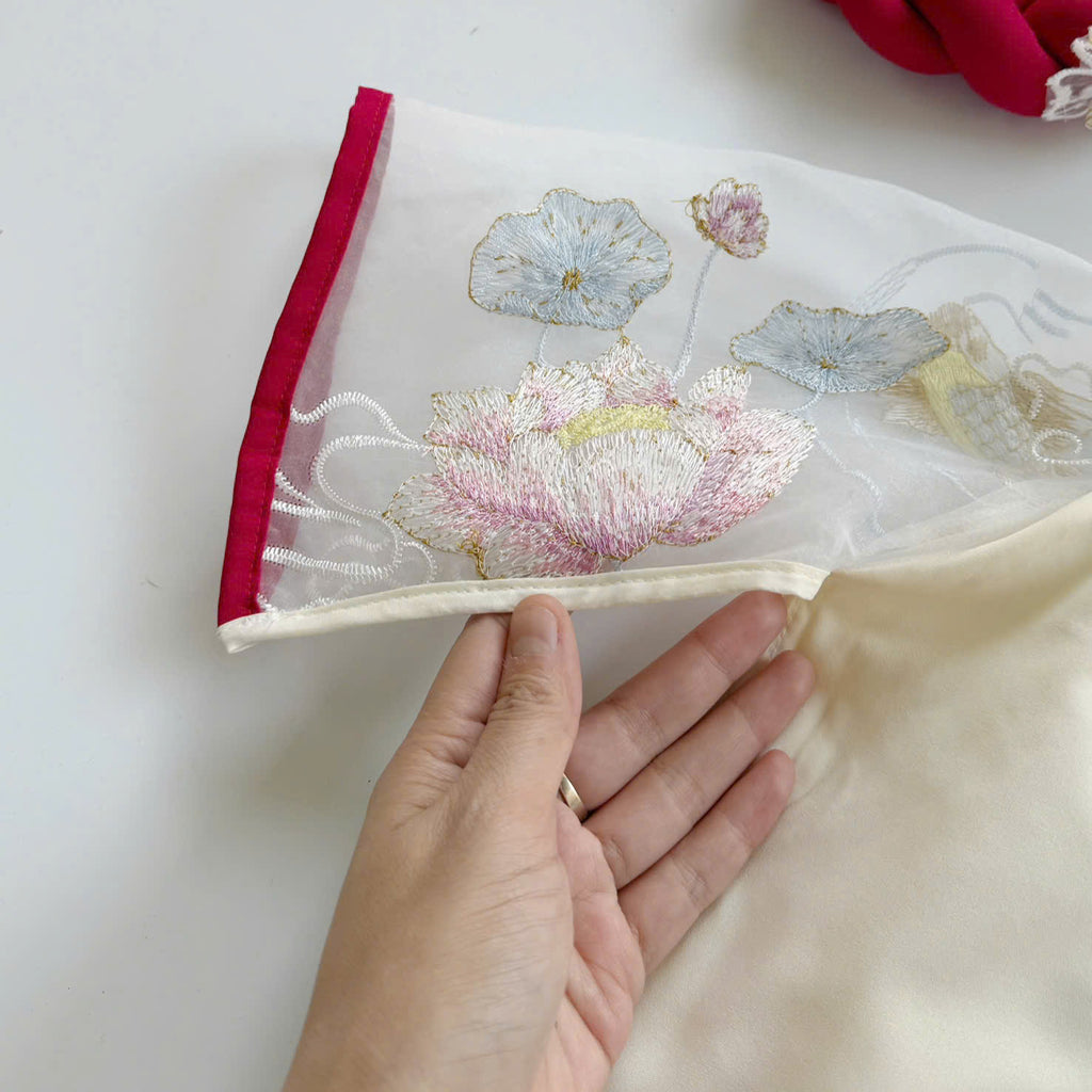 Koi Fish & Lotus Vietnamese Áo Dài with Soft Khăn Mấn (3M–5Y) | Embroidered Organza Traditional Outfit | Lunar New Year & Cultural Celebrations