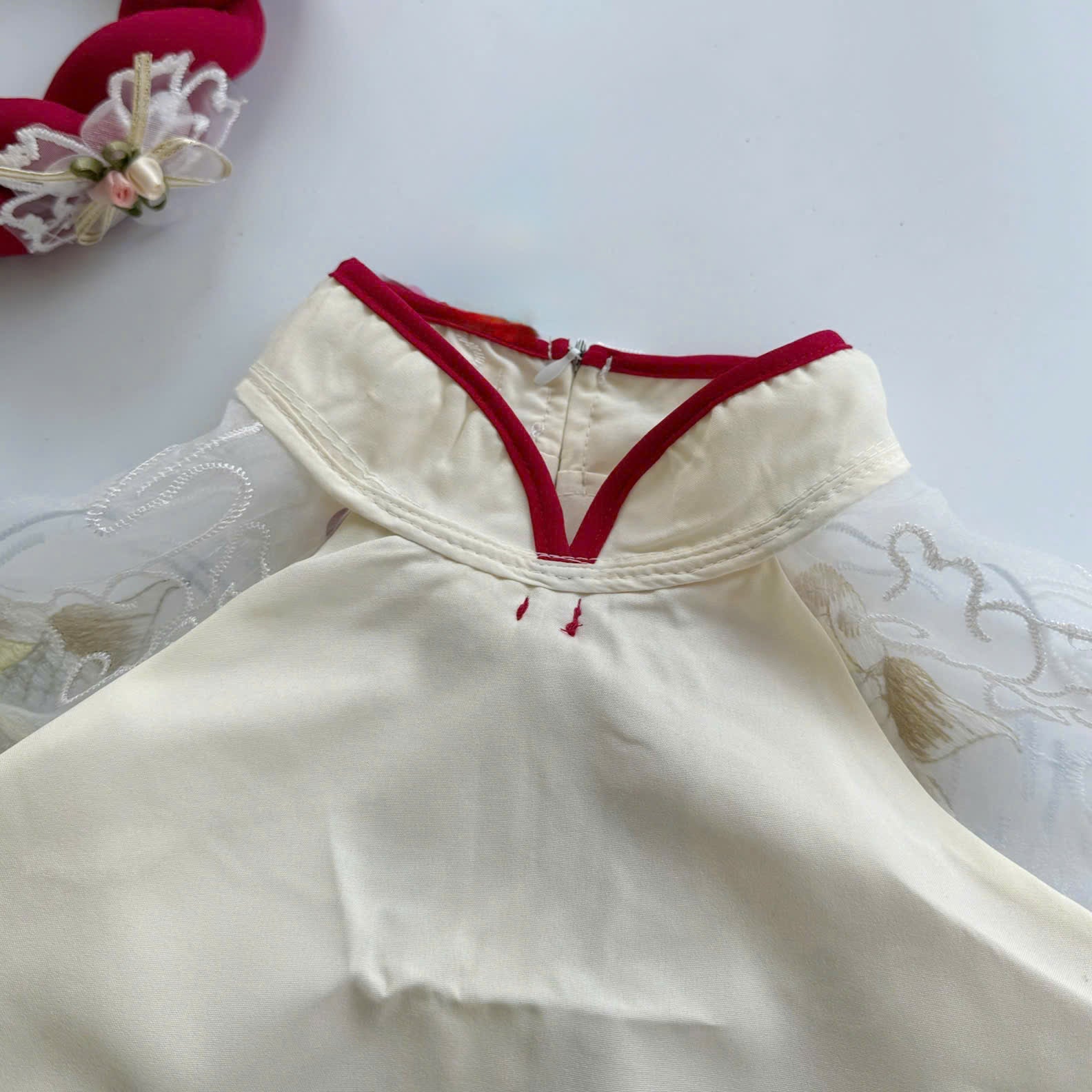 Koi Fish & Lotus Vietnamese Áo Dài with Soft Khăn Mấn (3M–5Y) | Embroidered Organza Traditional Outfit | Lunar New Year & Cultural Celebrations