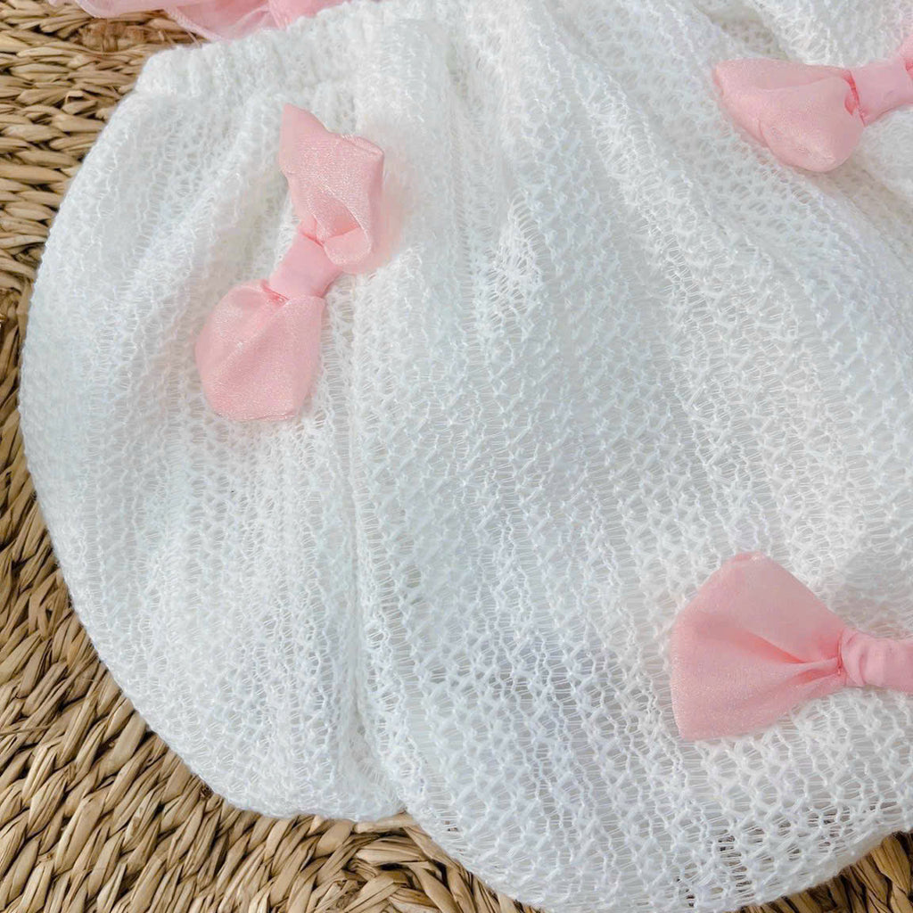 Pink Bow Peony Romper NB–12M | Baby Romper with Matching Hat | Birthday, Photoshoot & Special Occasion Outfit